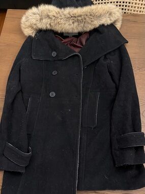 Black Wool Marc Jacobs peacoat  Fur Trim size 10